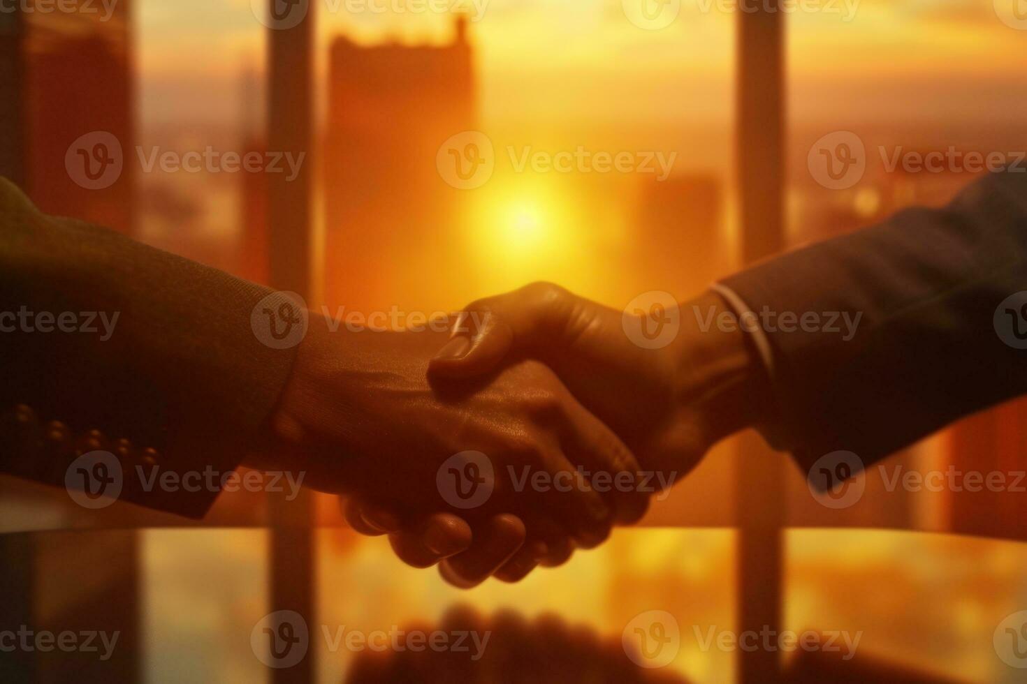 Handshake and congratulating greetings and their successful .AI Generative. photo