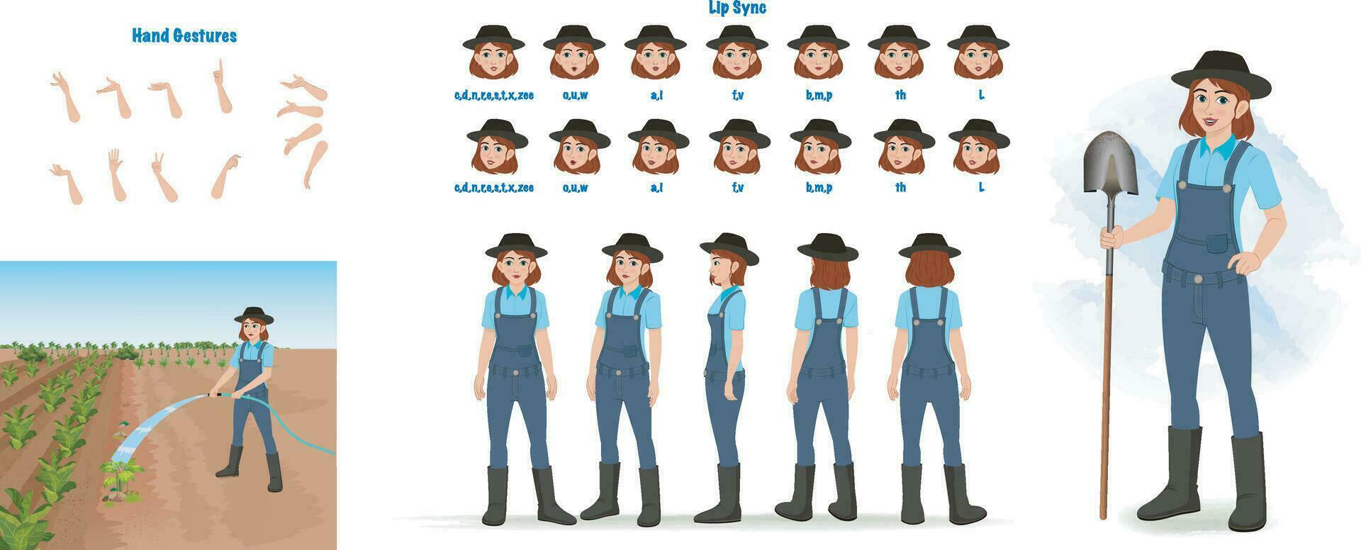 Farmer, farm or agricultural worker constructor or DIY kit. Farmer creation set or model sheet vector