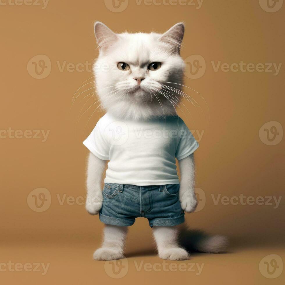 a cat in a white t-shirt for mockup . generative AI photo