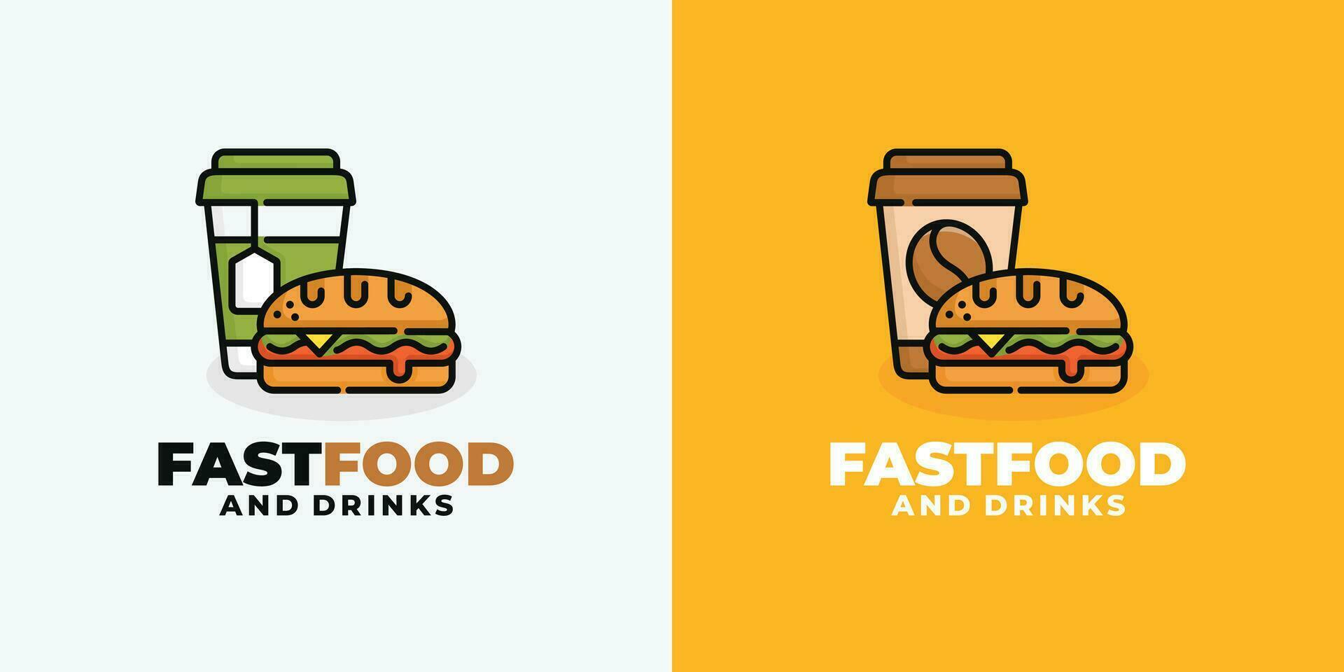 Sandwich and drink fast food logo design vector