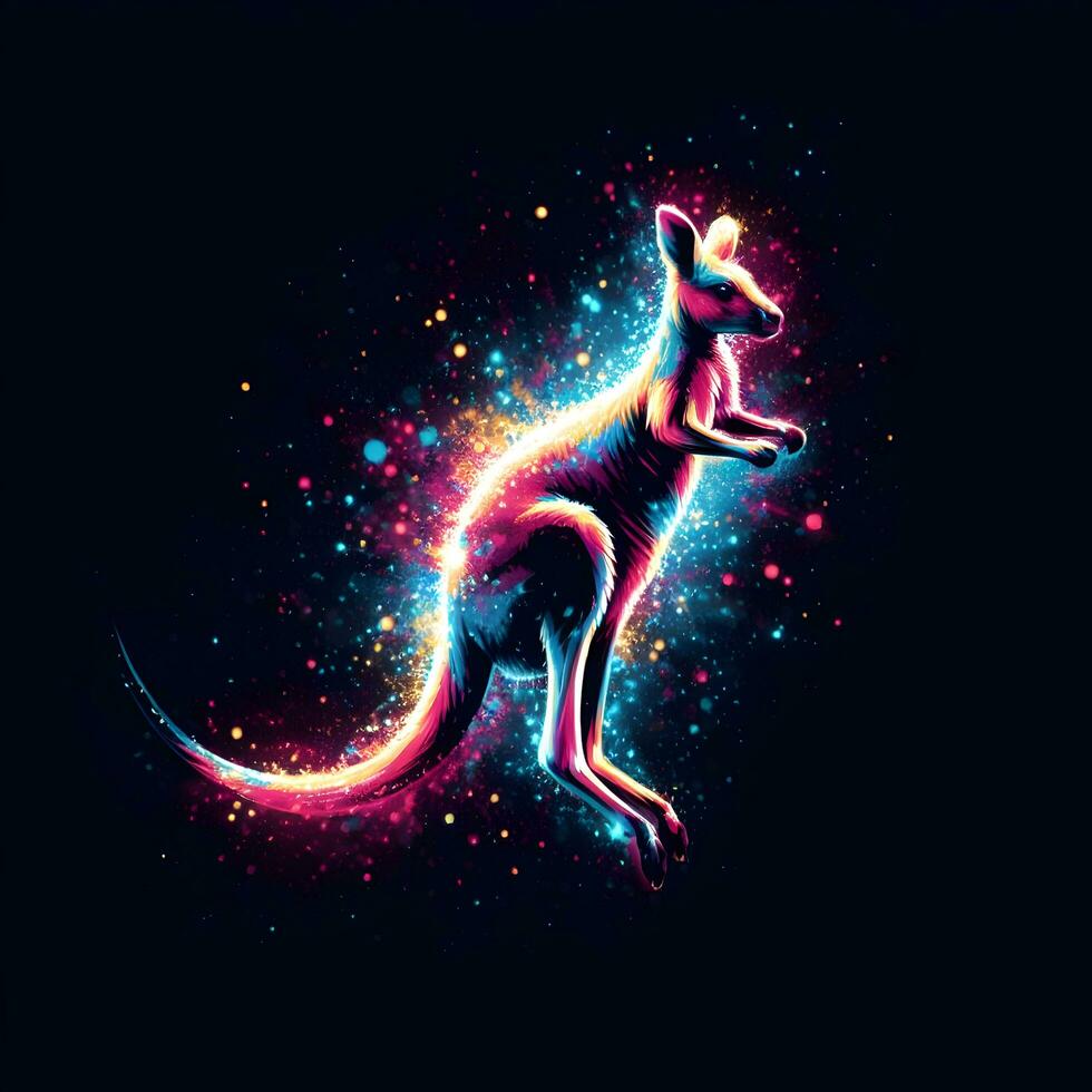 The Enchanting Luminescence, A Majestic Kangaroo Radiating Vivid Bursts of Colorful Light. AI Generated photo