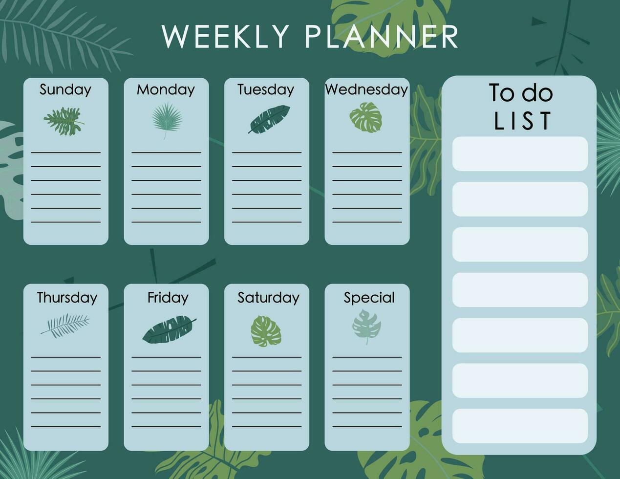 weekly planner.week start on sunday with safari style that use for horizontal digital vector