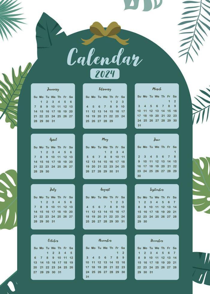 2024 table calendar week start on Sunday with boho that use for vertical  digital and printable A4 A5 size 24605776 Vector Art at Vecteezy