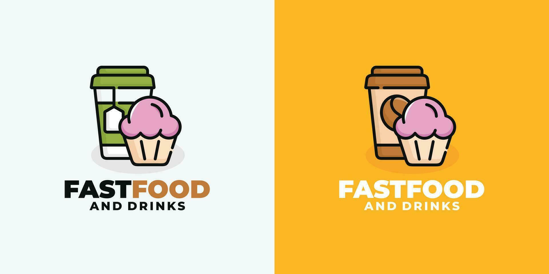 Cupcake and drink fast food logo design vector