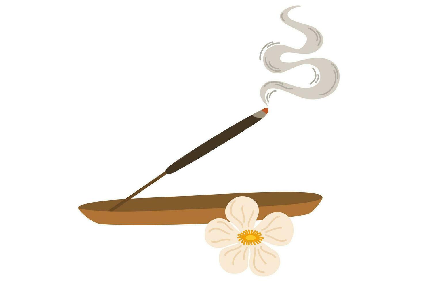 Incense. Scented Spy stick on a wooden stand. Meditation Item. Incense sticks. Cosmetic procedure aromatherapy. Hand draw vector illustration.