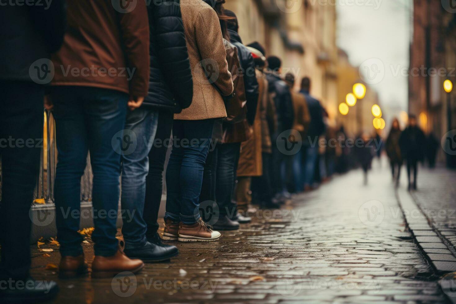 Large group of people waiting in line - Generative AI photo