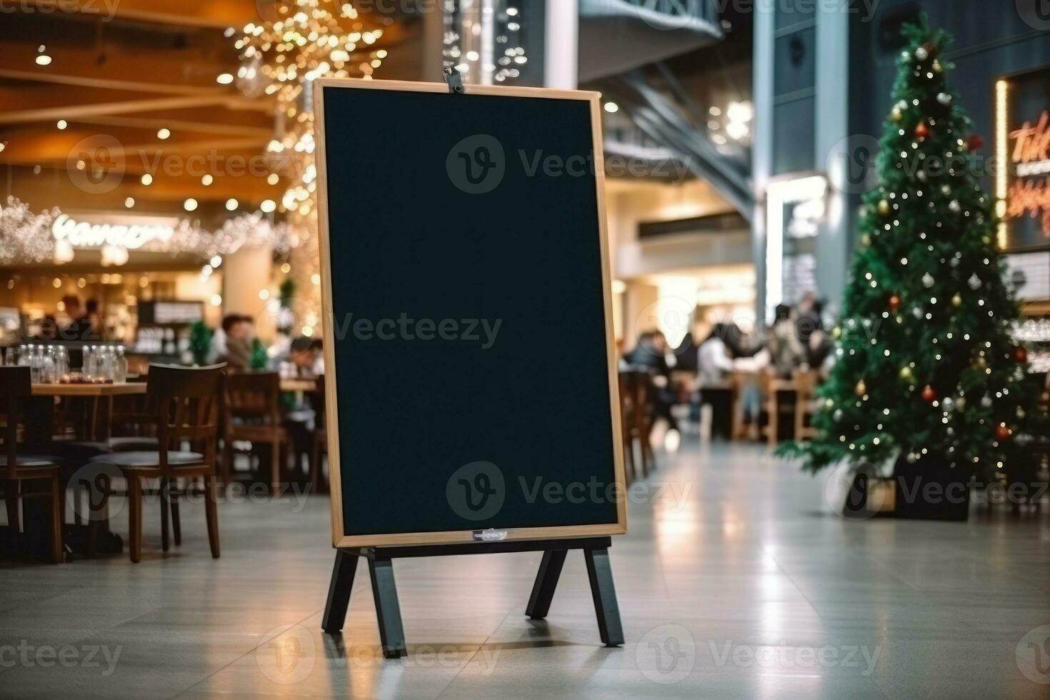 Empty blackboard sign mockup in front of a restaurant. Generative Ai photo