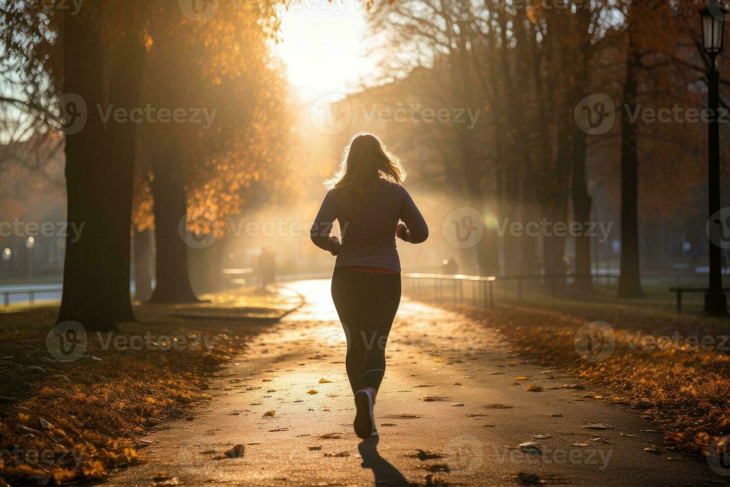 exceso de peso mujer yendo para un correr, generado ai, generado, ai foto