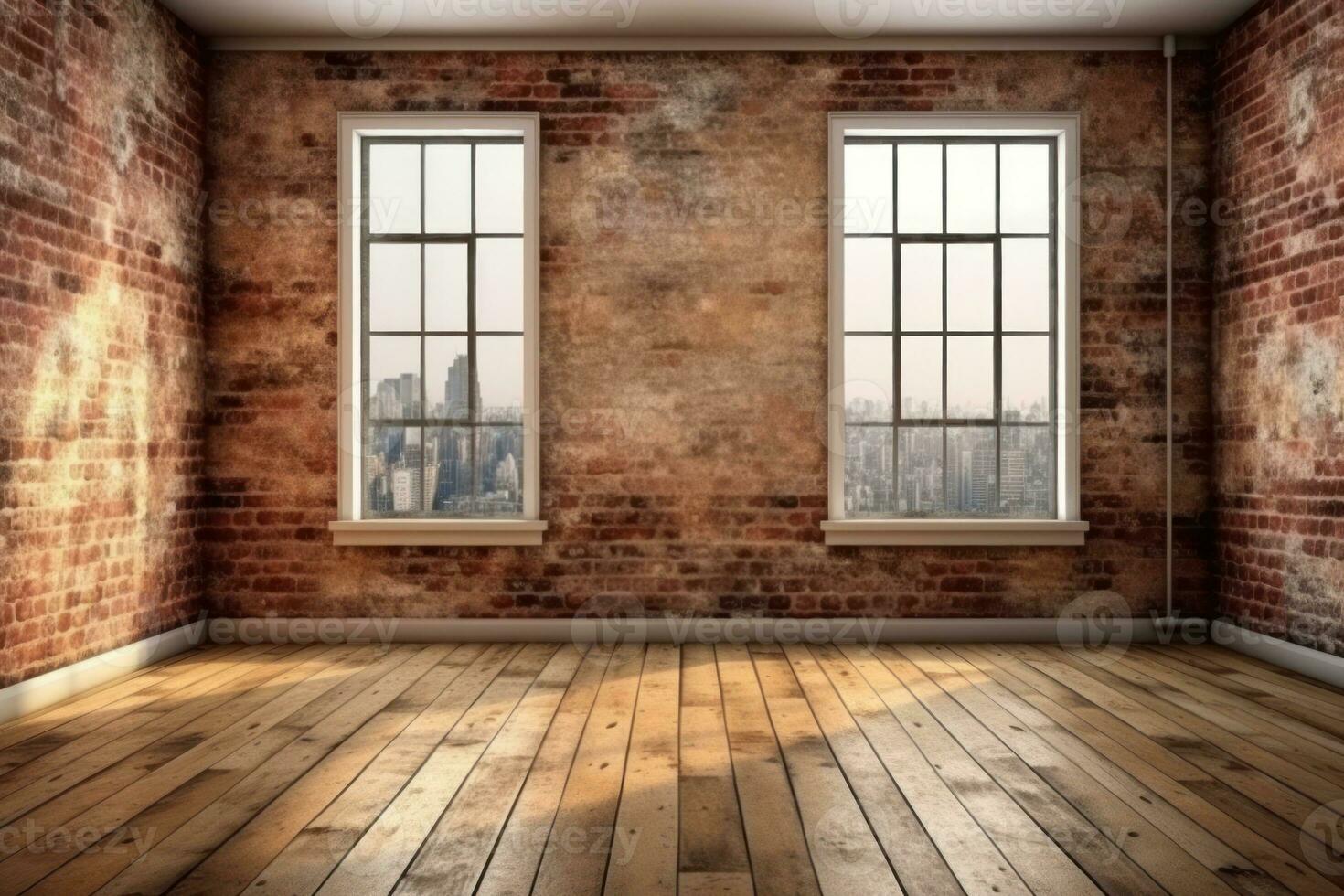 empty loft room red brick wall for mockup .Generative AI photo