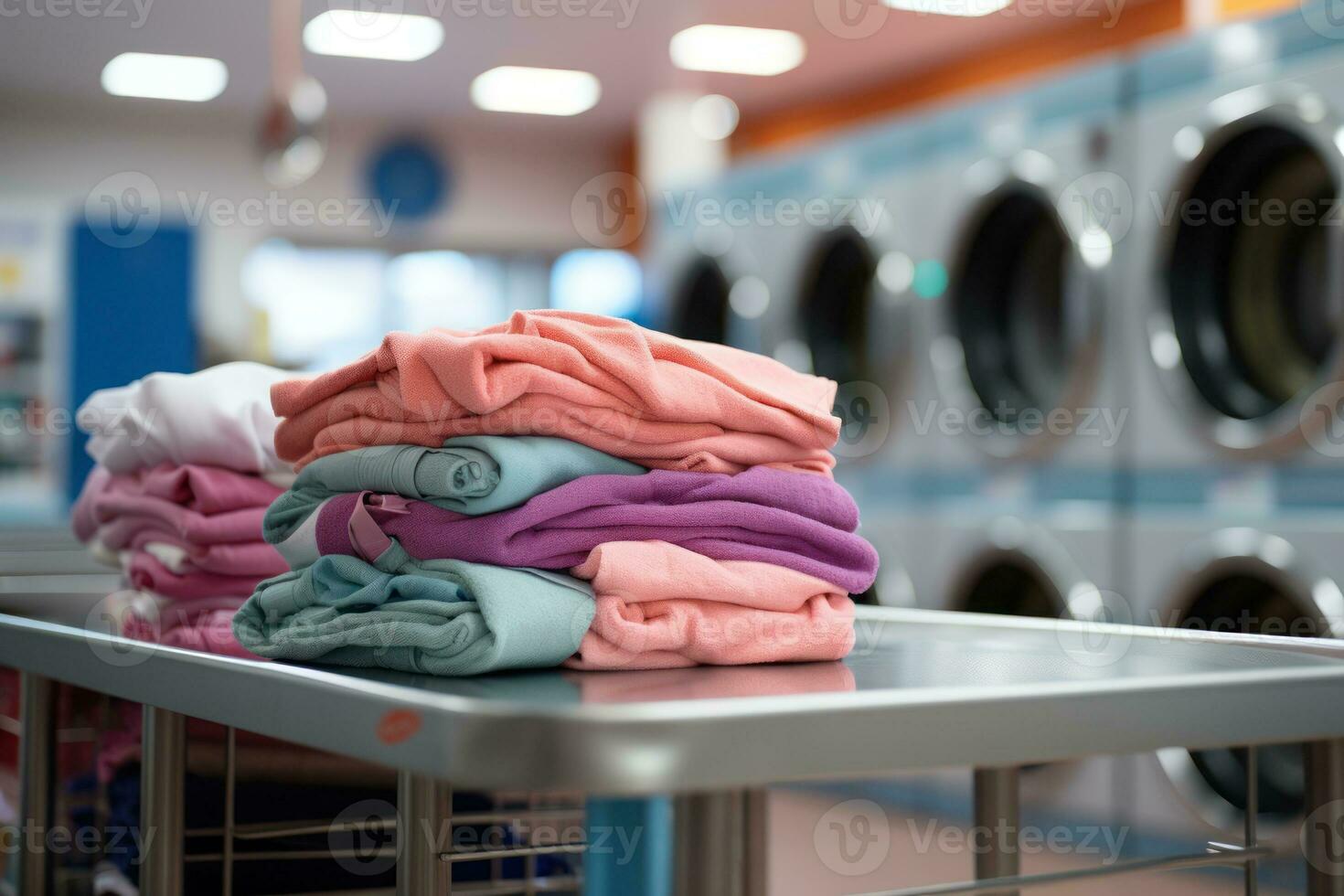 Row of washing machine of laundry business in the public store. Generative AI photo