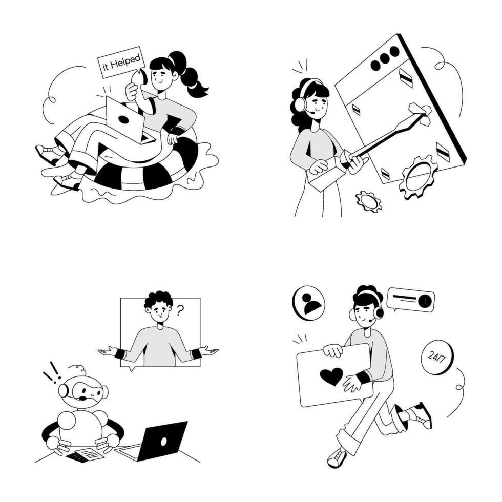 Set of Customer Representatives Hand Drawn Illustrations vector