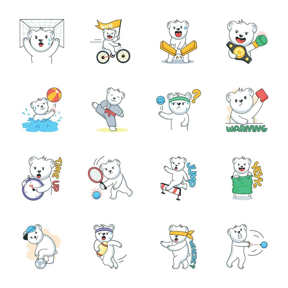 Set of Sports Bear Flat Stickers vector