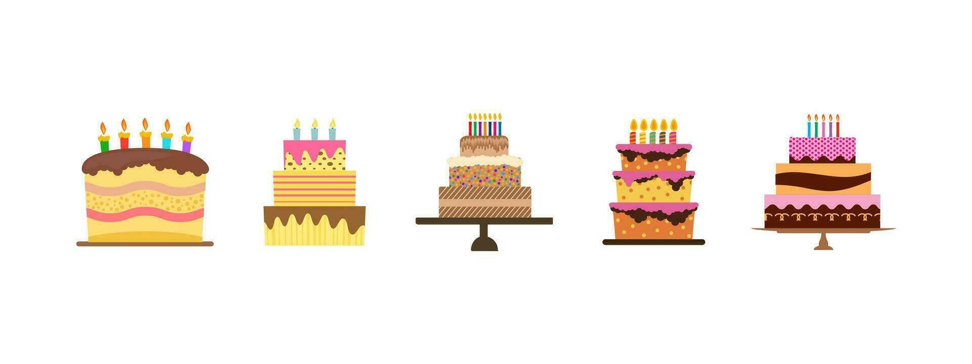 Sweet birthday cakes with burning candles vector