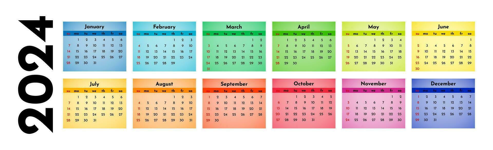 Calendar for 2024 isolated on a white background vector