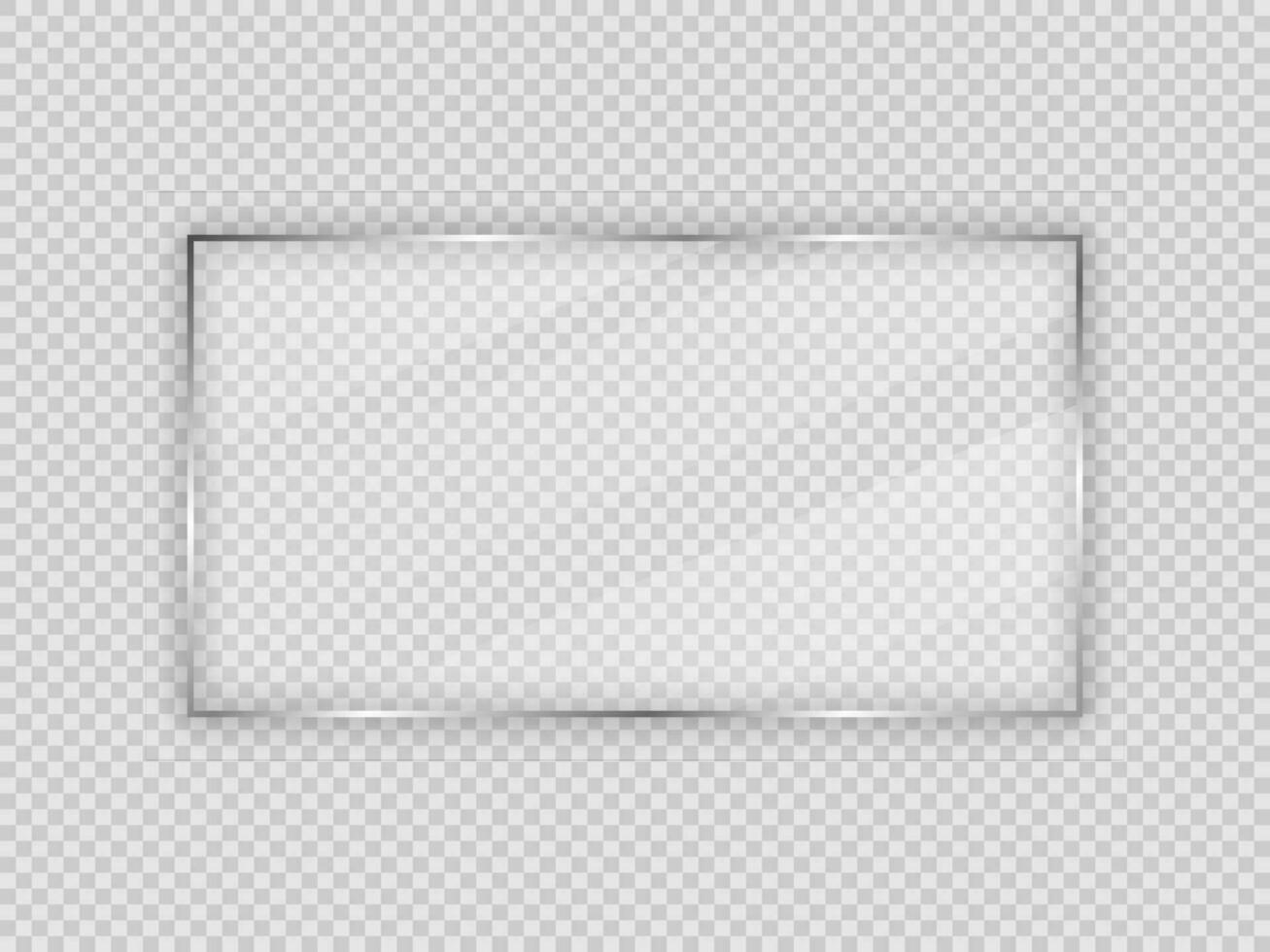 Glass plate in rectangular frame isolated on background. Vector illustration.