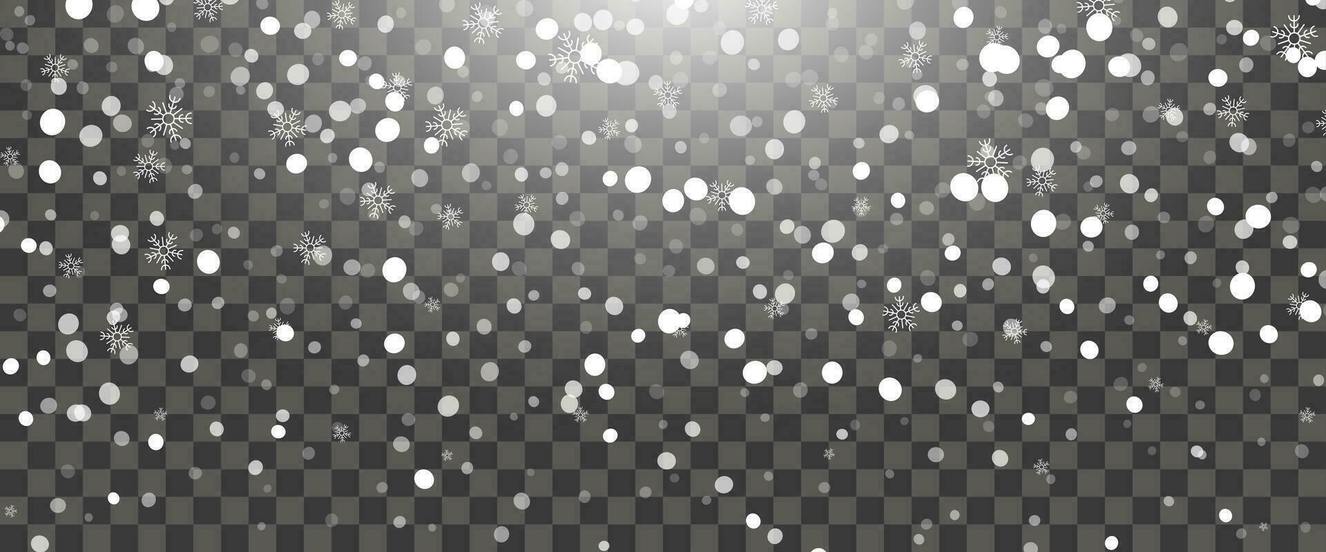 Snowfall and falling snowflakes on background. White snowflakes and Christmas snow. Vector illustration