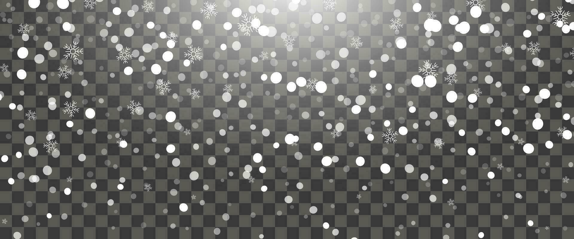 Snowfall and falling snowflakes on background. White snowflakes and Christmas snow. Vector illustration