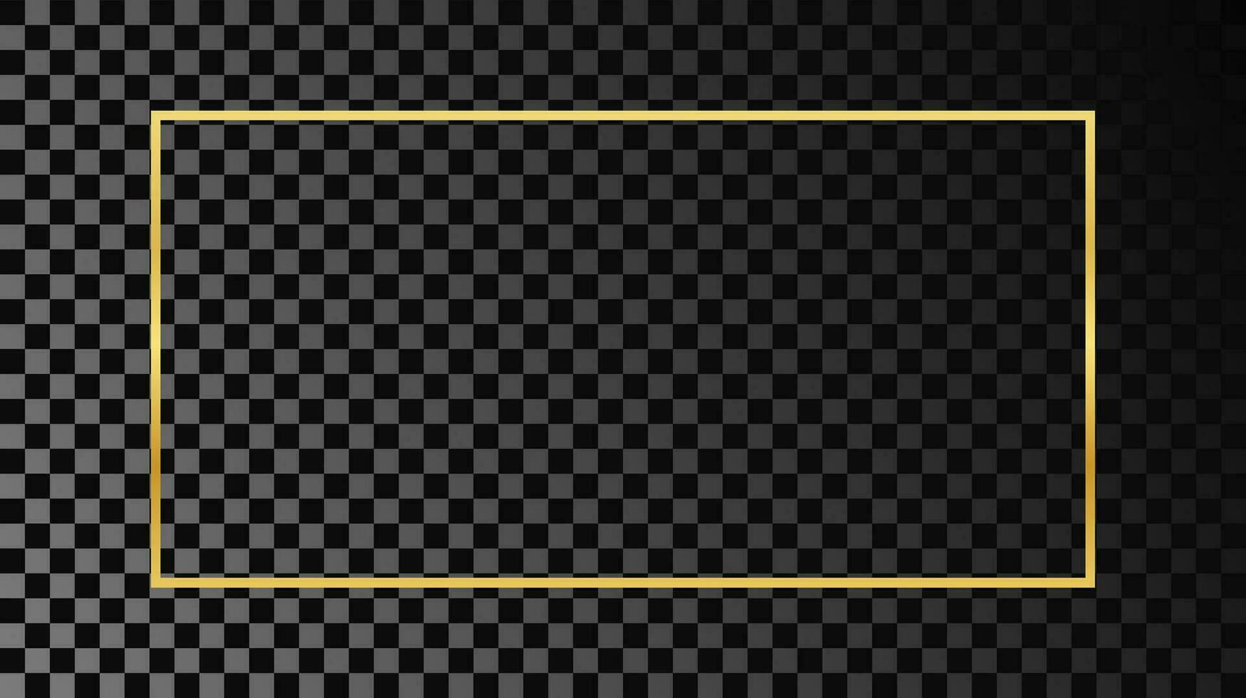 Gold glowing rectangular shape frame isolated on dark background. Shiny frame with glowing effects. Vector illustration.