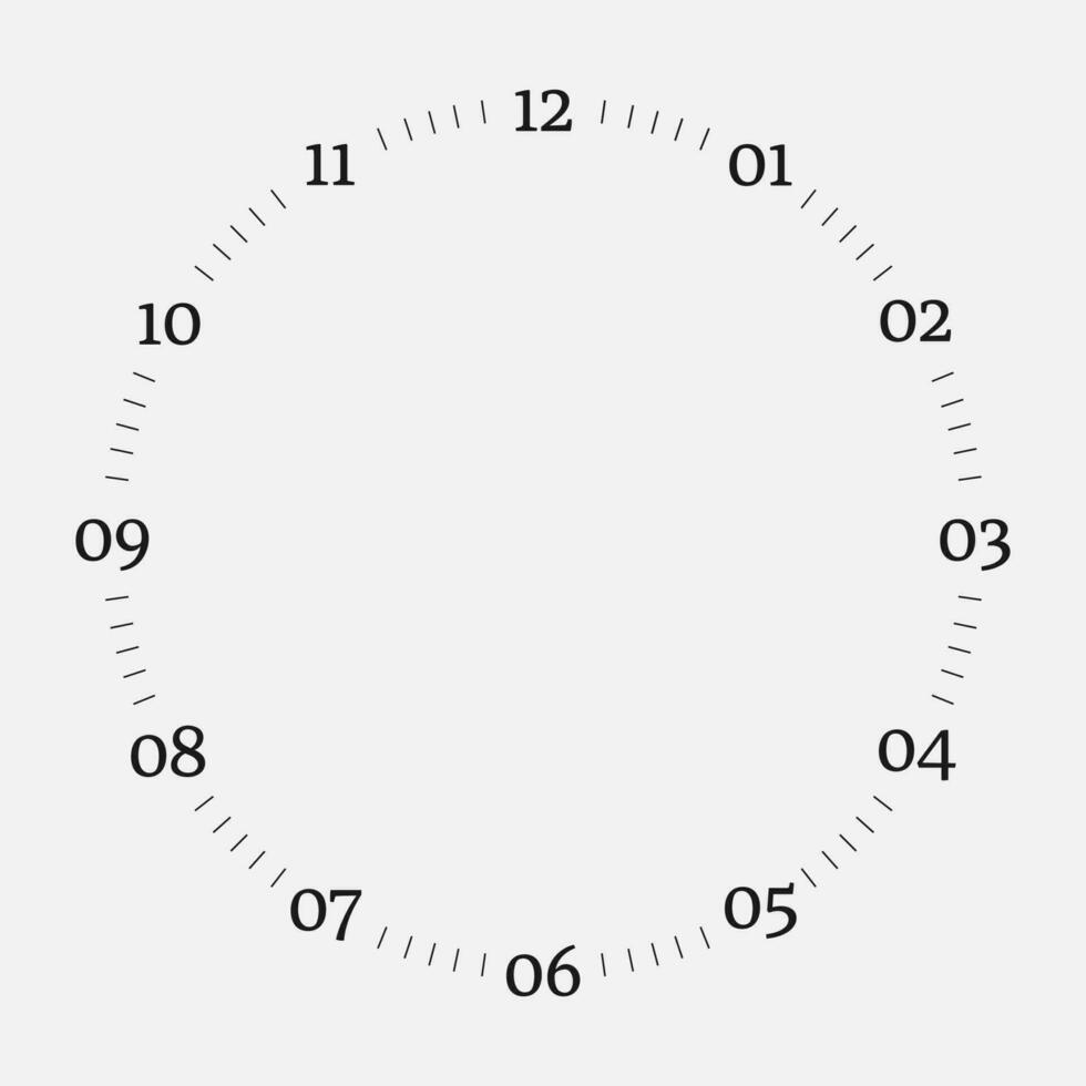 Clock face on a white background. 12 hours watch dial with round scale. Vector illustration