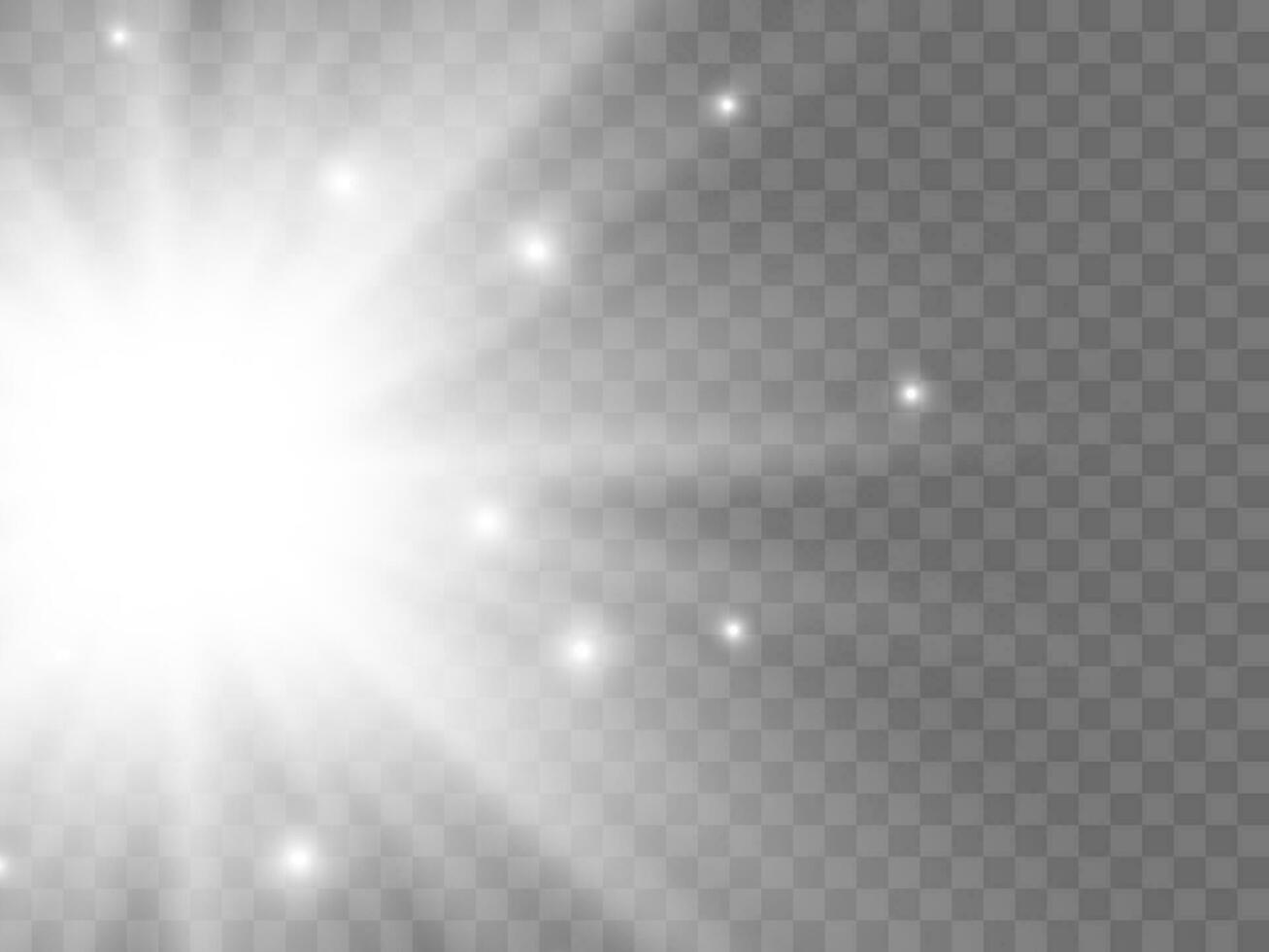 Sunlight on a background. Isolated white rays of light. Vector illustration