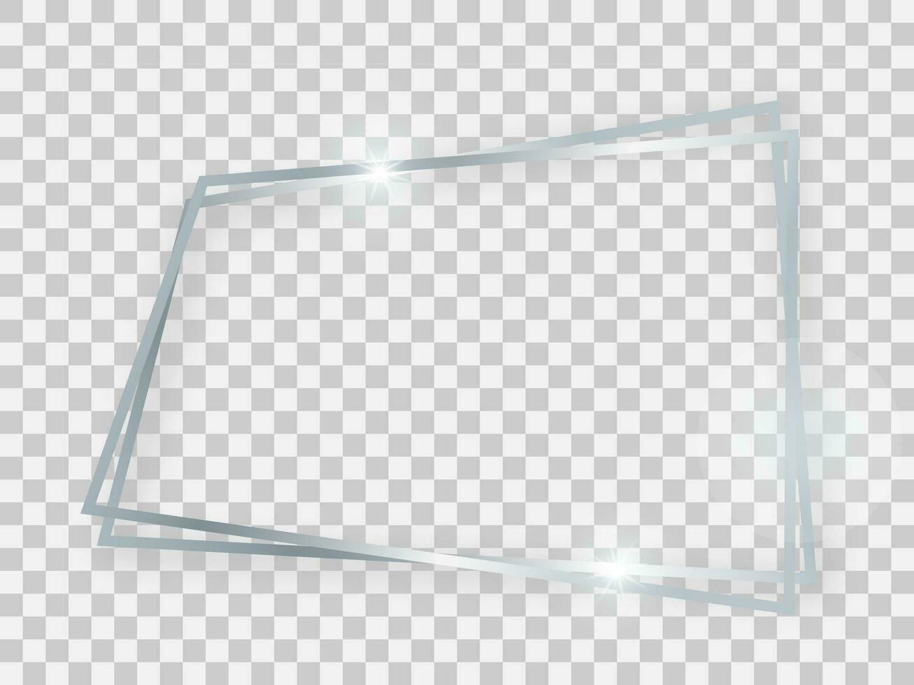 Double silver shiny trapezoid frame with glowing effects and shadows on background. Vector illustration