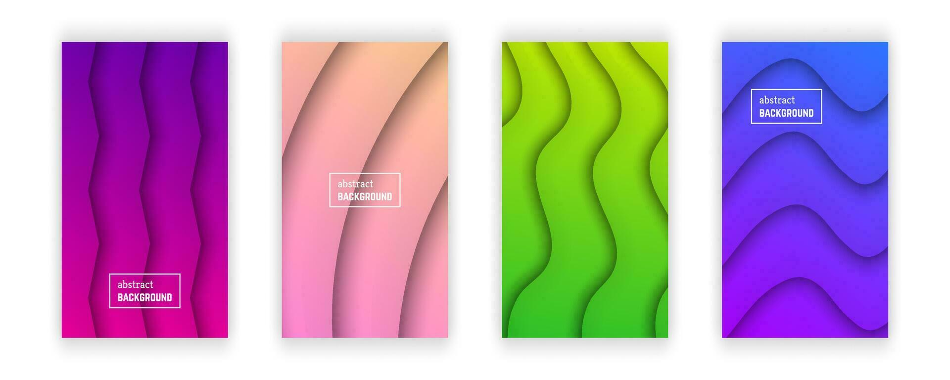 Abstract minimal gradient geometric background.  Set of four wave layer shape for banner, templates, cards. Vector illustration.