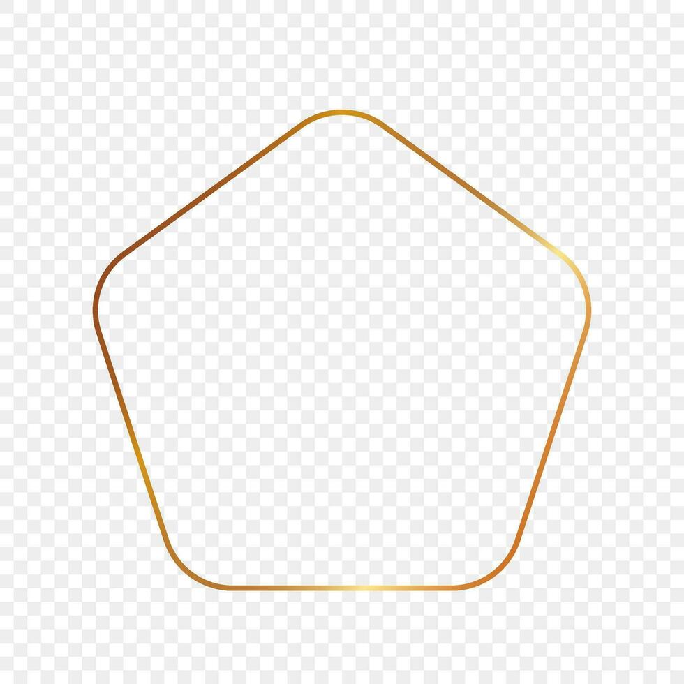 Gold glowing rounded pentagon shape frame isolated on background. Shiny frame with glowing effects. Vector illustration.
