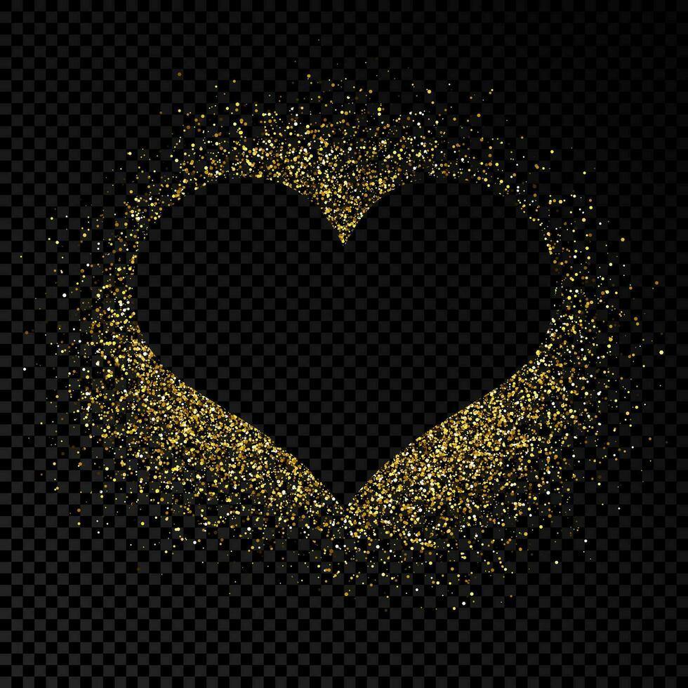 corazón forma marco con dorado Brillantina en oscuro antecedentes. saludo tarjeta con vacío oscuro antecedentes. vector ilustración.