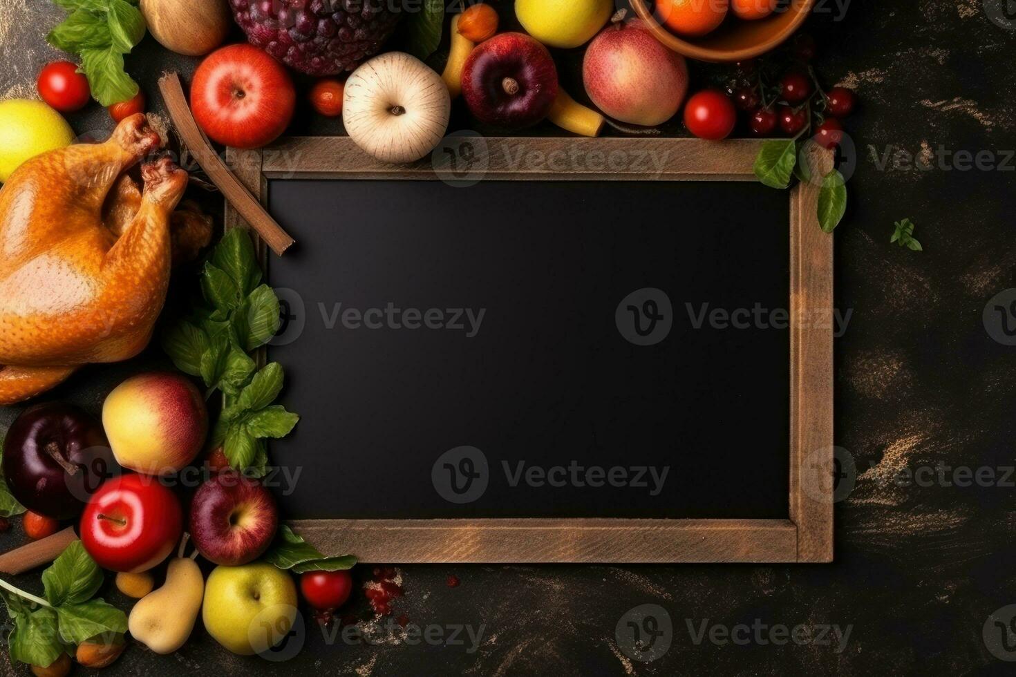 Empty blackboard sign mockup in front of a restaurant. Generative Ai photo