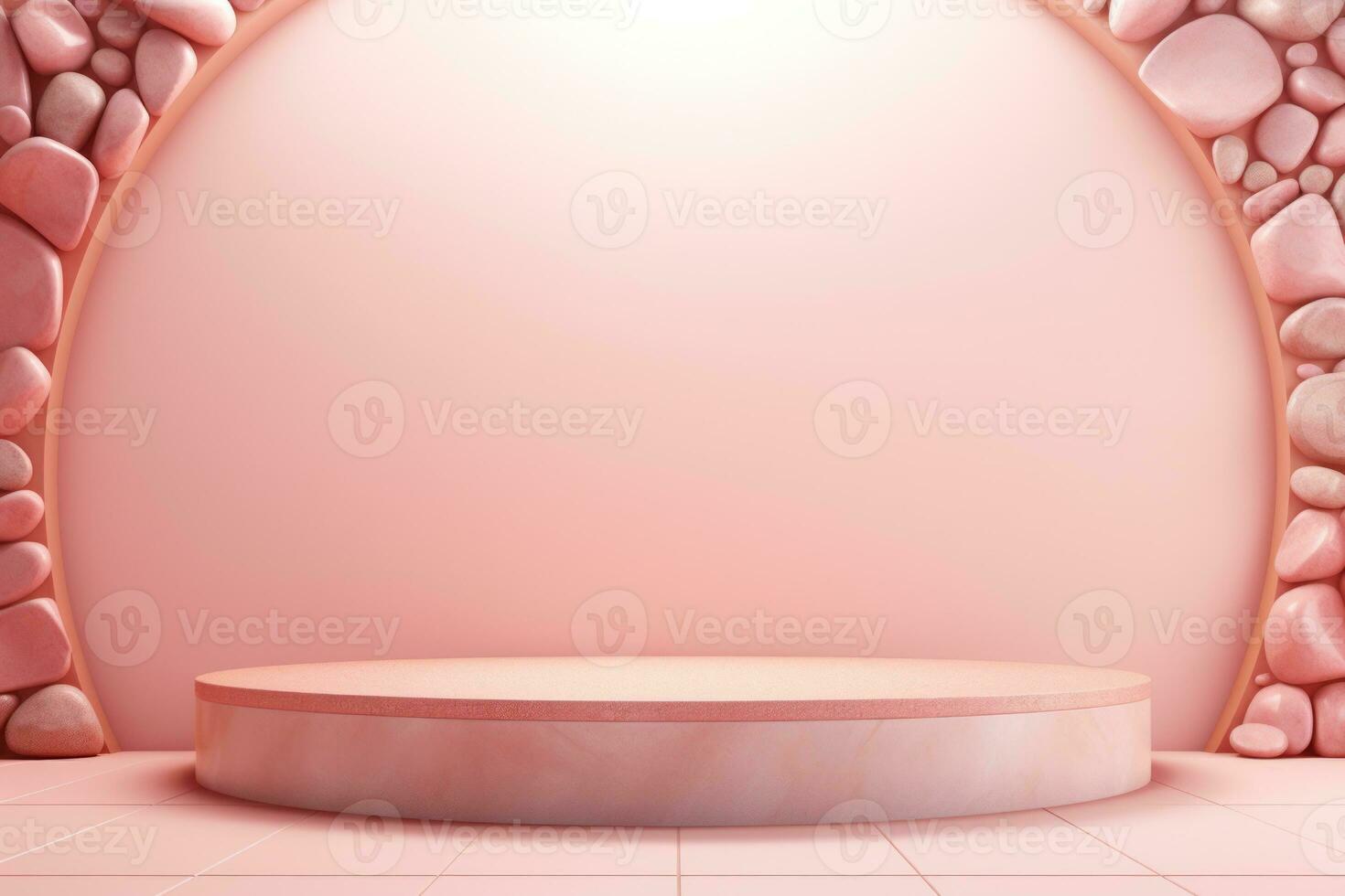 pastel pink product podium. Place for empty product space. Generative AI. photo