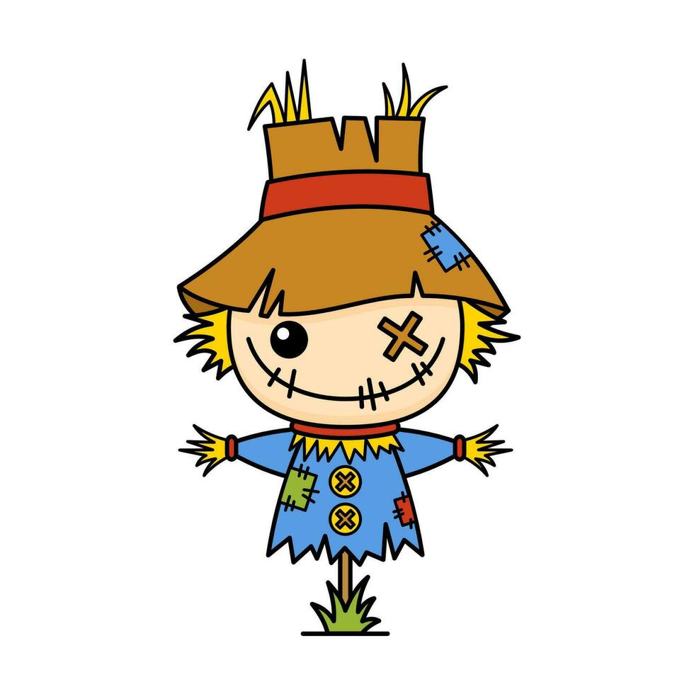 Cute And Kawaii Style Halloween Scarecrow Cartoon Character vector