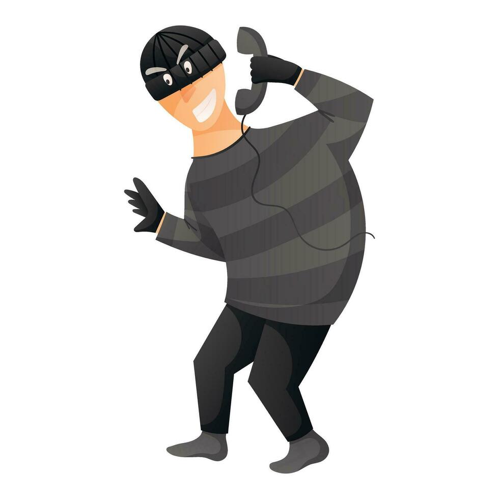 vector dibujos animados aislado ilustración de vocación astuto masculino estafador vistiendo pasamontañas en línea o teléfono fraude, cibercrimen concepto.