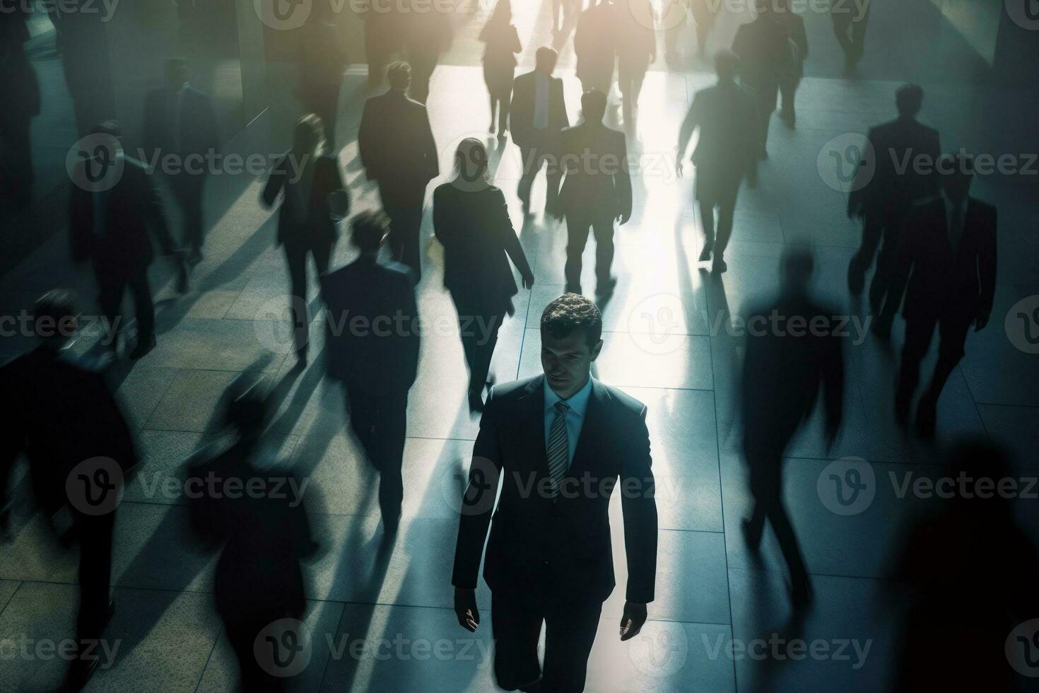 Business people walking at rush hour created with generative ai tools photo