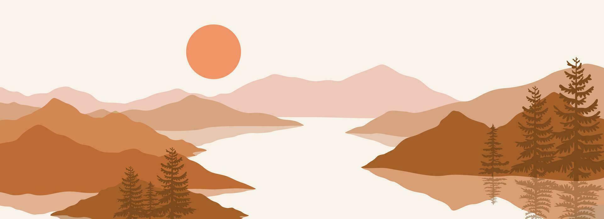 paisaje fondo.pared Arte vector. follaje línea Arte dibujo con resumen forma.planta Arte diseño para imprimir, cubrir, fondo de pantalla, mínimo y natural pared. vector