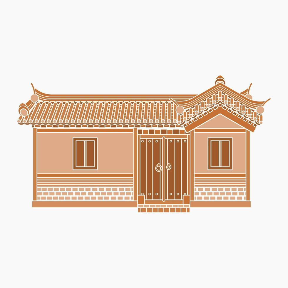 editable vector ilustración de amplio tradicional hanok coreano casa edificio en plano monocromo estilo para obra de arte elemento de oriental historia y cultura relacionado diseño