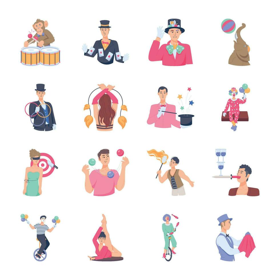 Trendy Set of Circus Performers Flat Characters vector