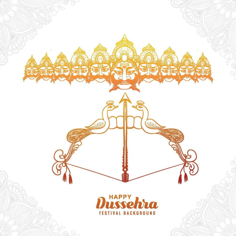 Happy dussehra celebration angry ravan with ten heads sketch design vector
