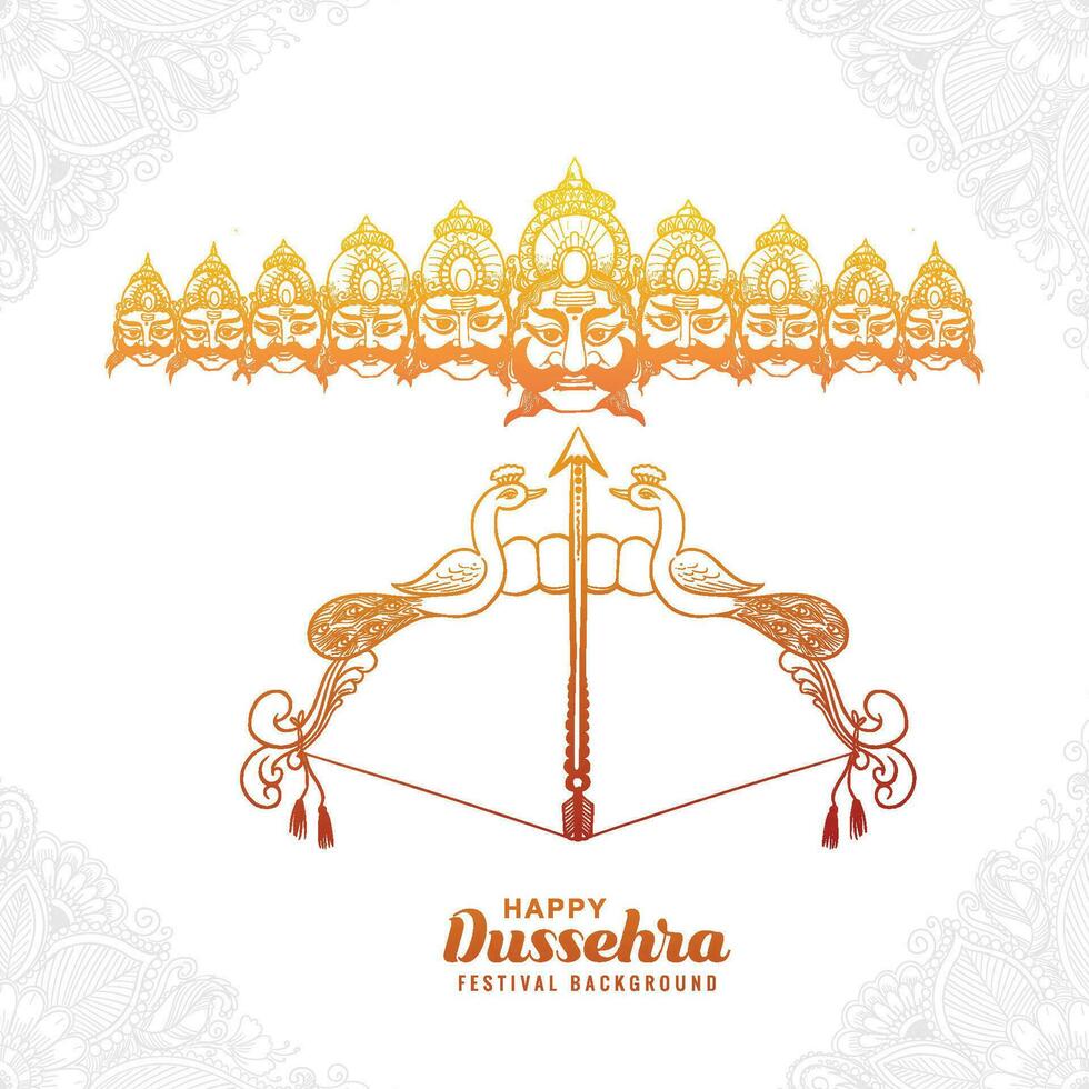 contento dussehra celebracion enojado ravan con diez cabezas bosquejo diseño vector