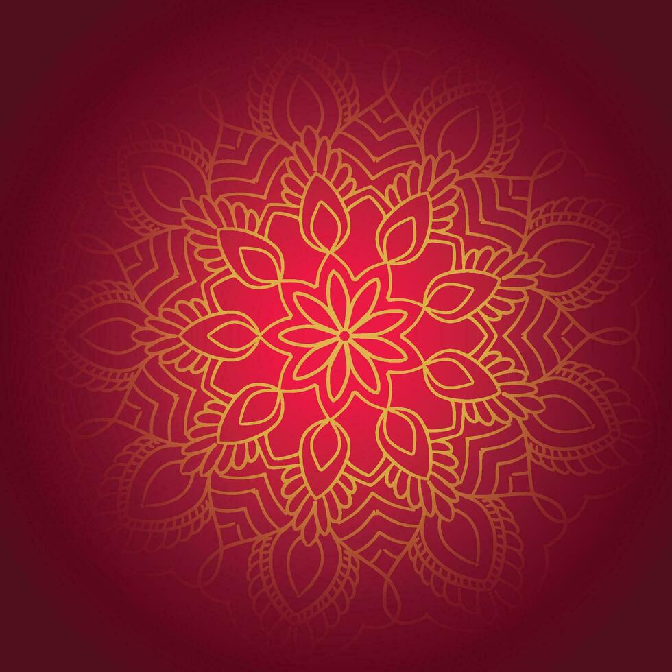 Decorative golden mandala on red background vector