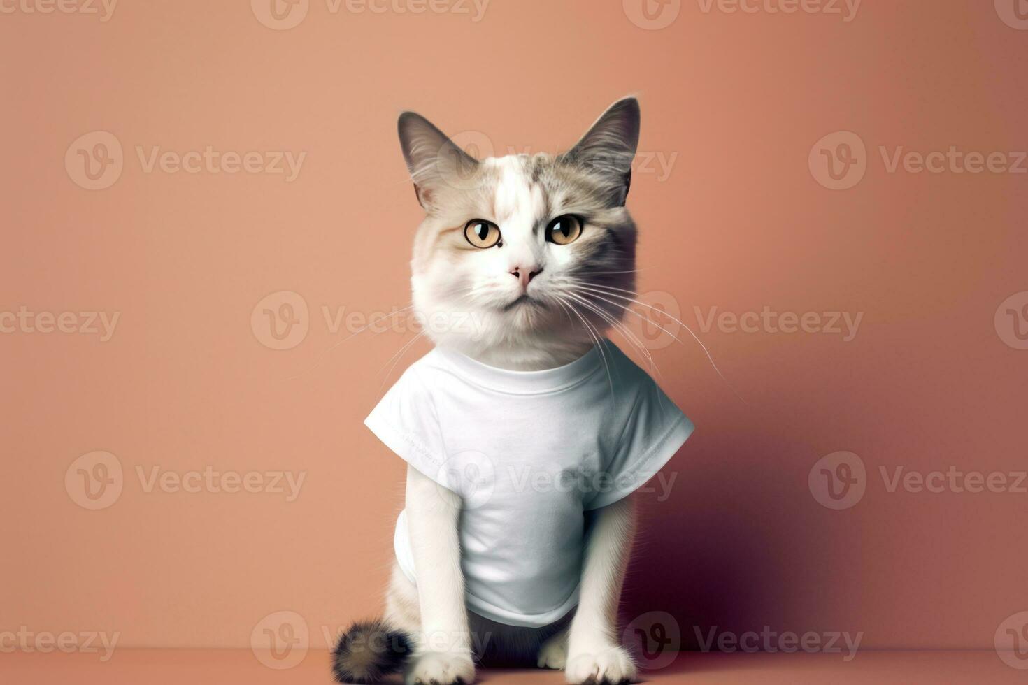 a cat in a white t-shirt for mockup . generative AI photo