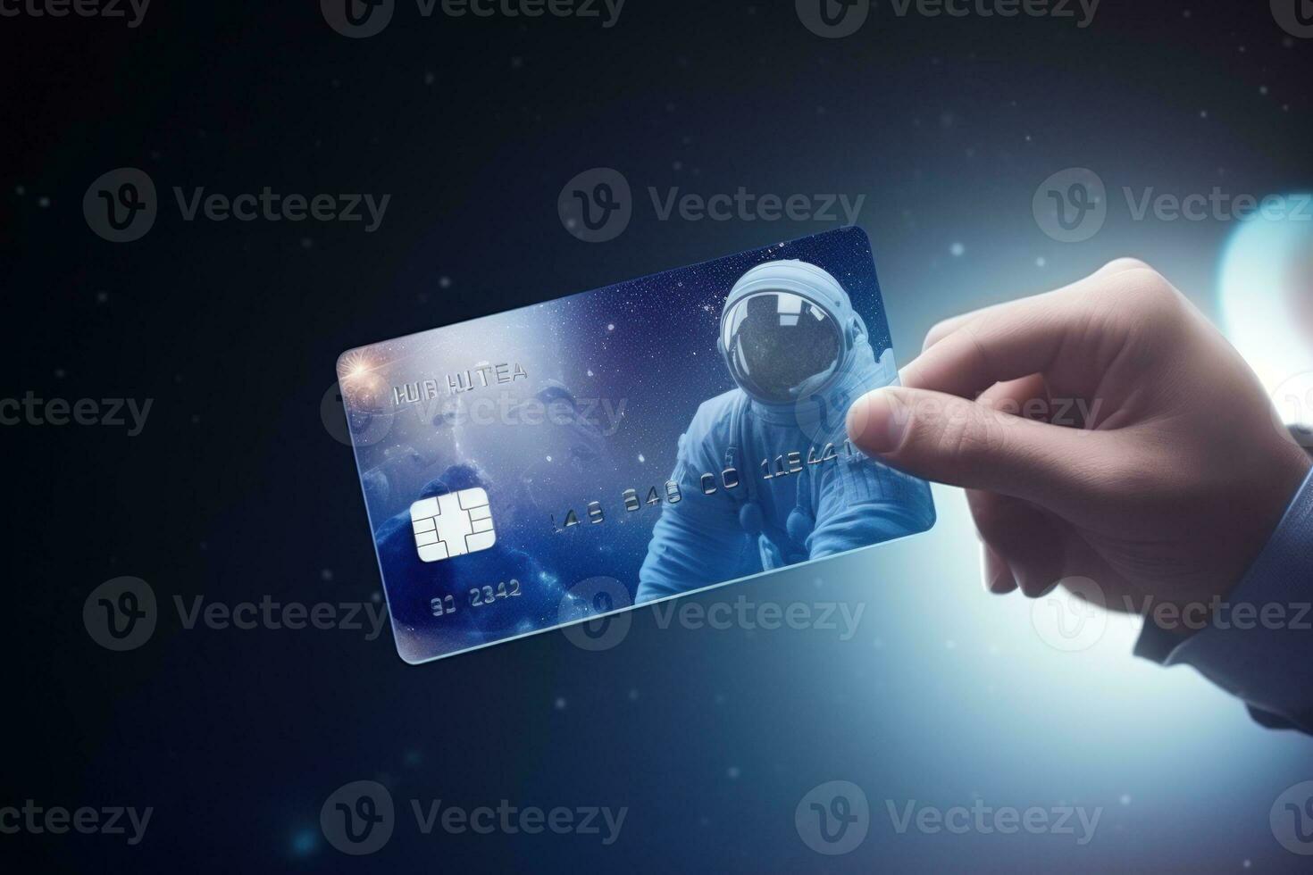 hand holding virtual, transparent business card. Genarative ai photo