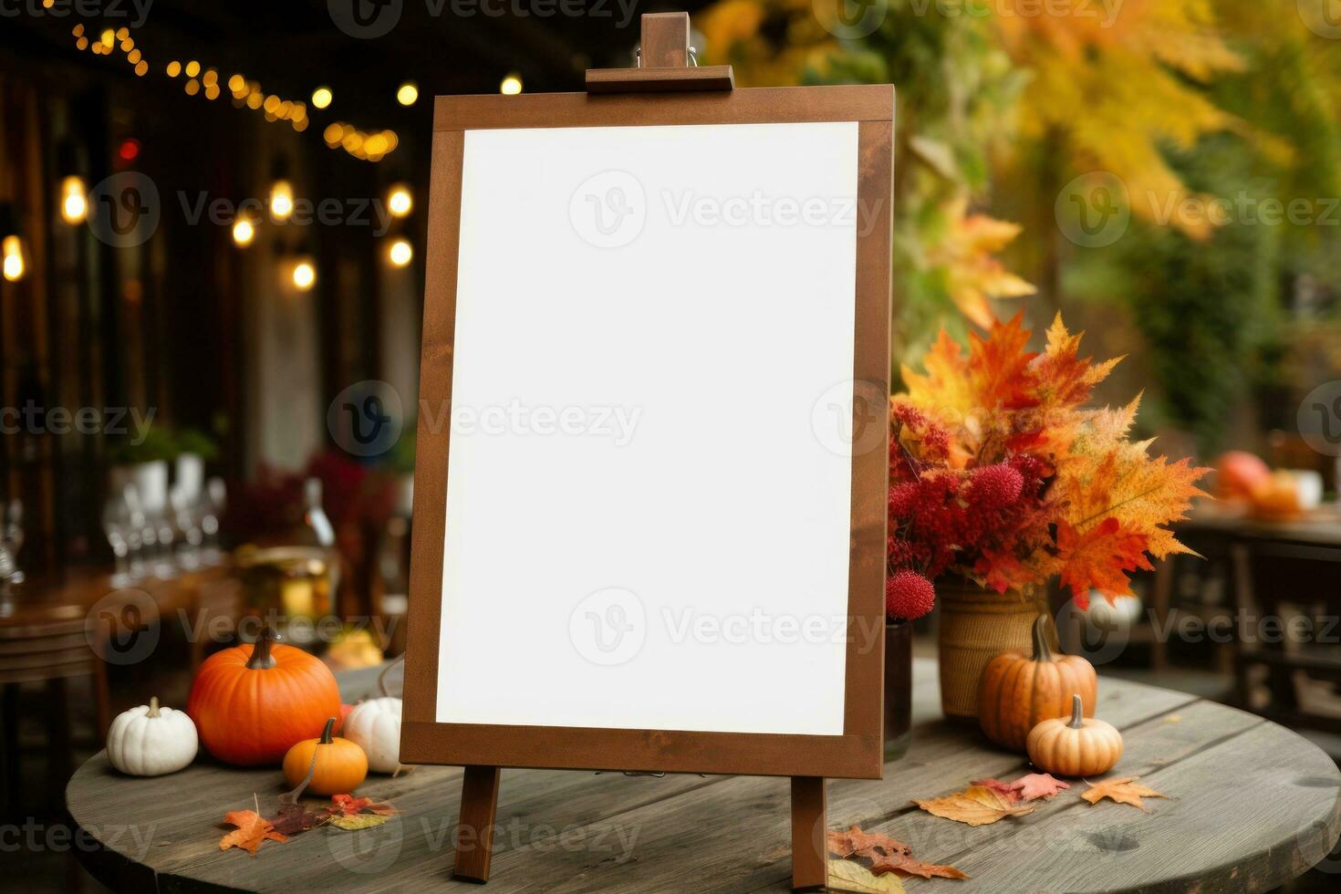 Empty blackboard sign mockup in front of a restaurant. Generative Ai photo