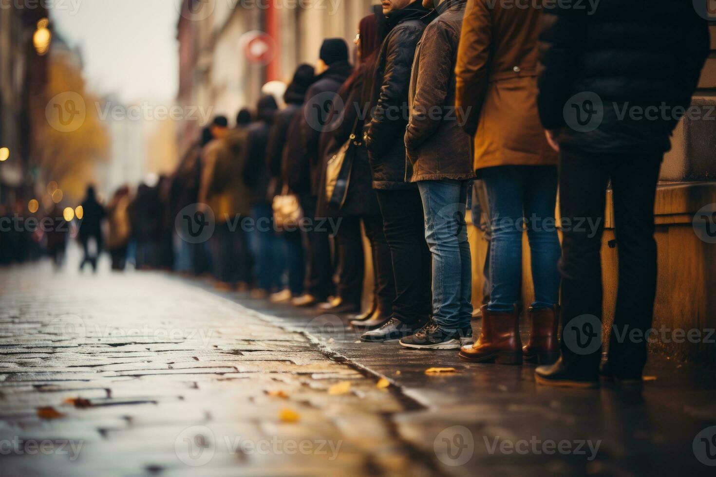 Large group of people waiting in line - Generative AI photo