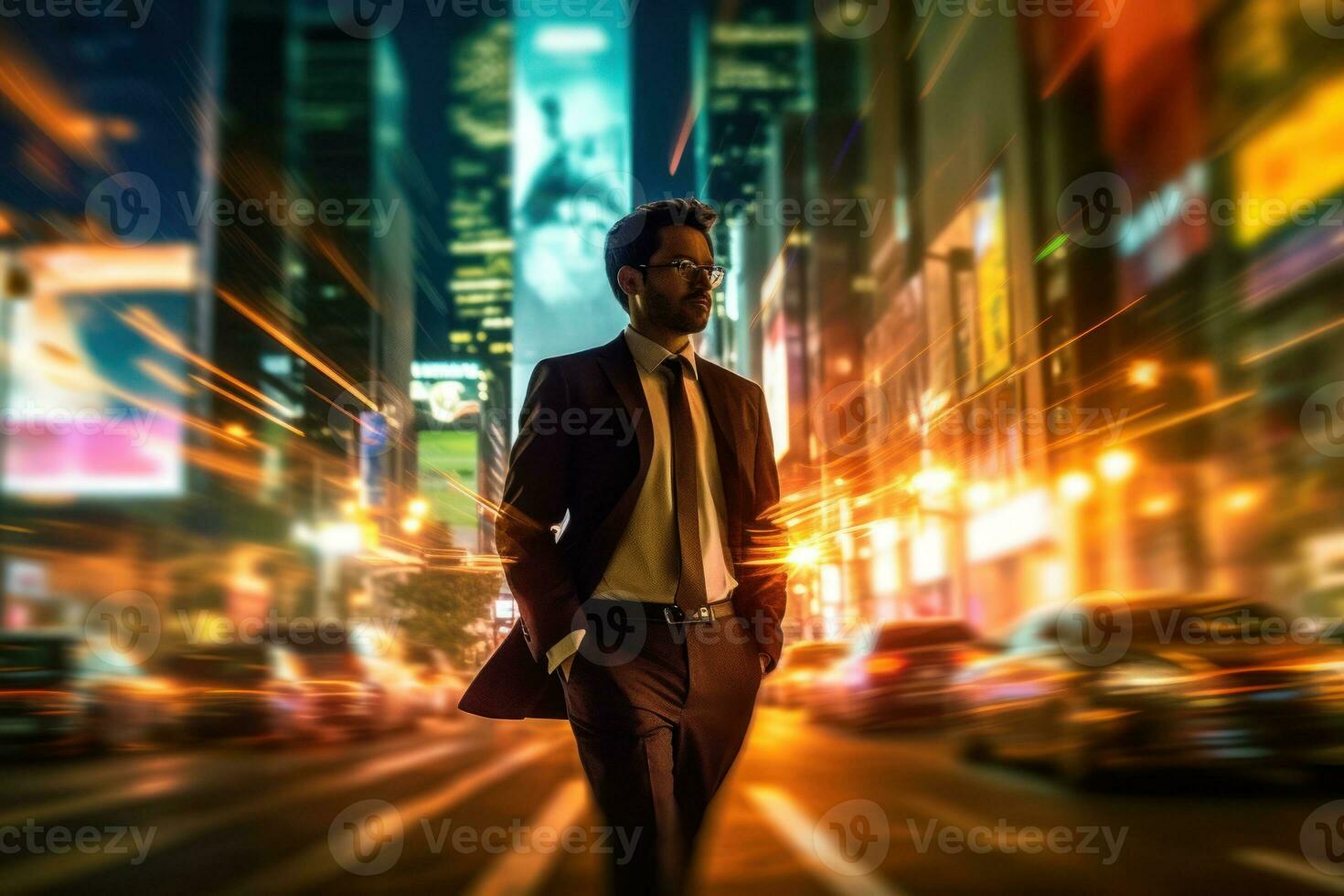 Business people walking at rush hour created with generative ai tools photo