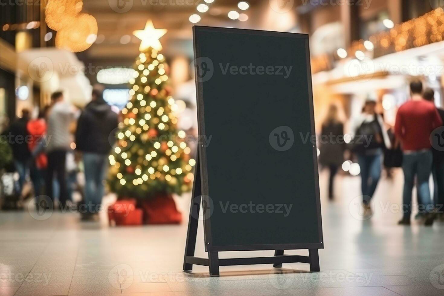 Empty blackboard sign mockup in front of a restaurant. Generative Ai photo
