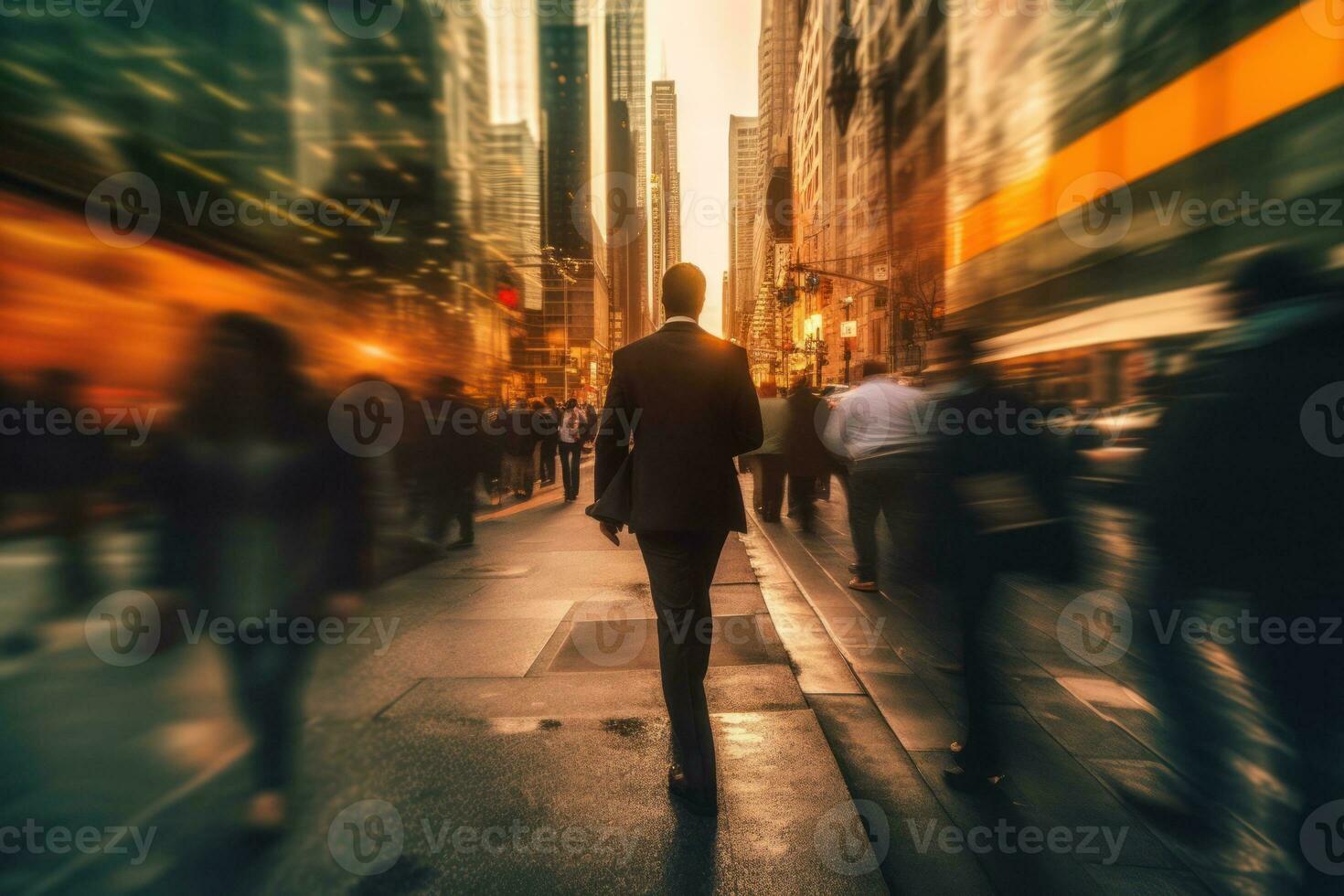 Business people walking at rush hour created with generative ai tools photo