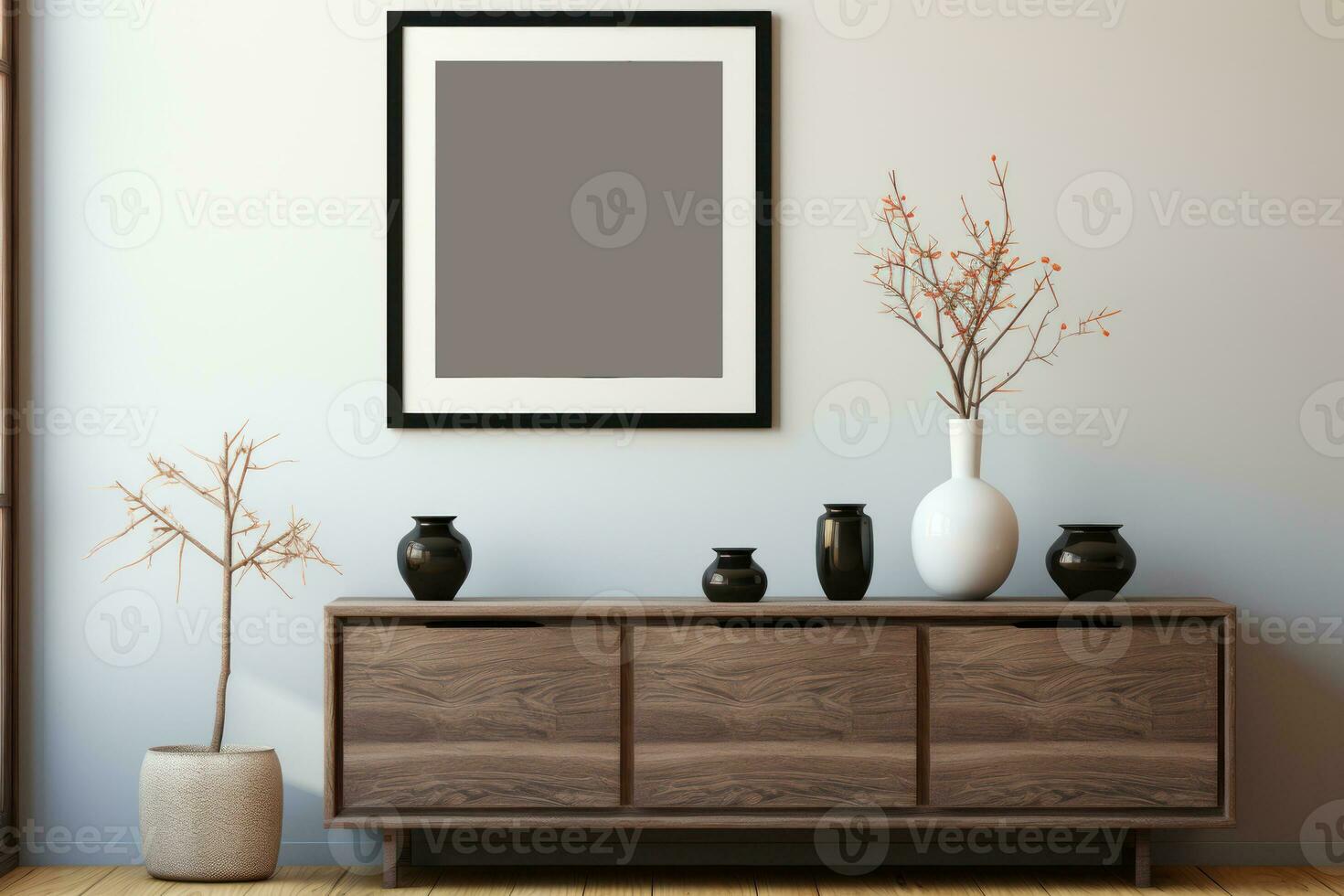 minimalist living room blank frame mockup . Generative AI photo