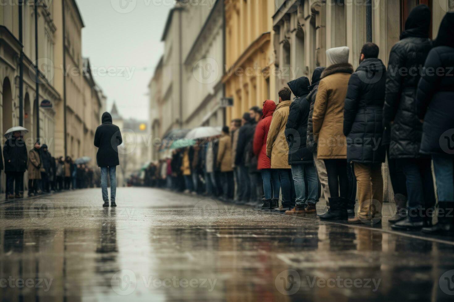 Large group of people waiting in line - Generative AI photo