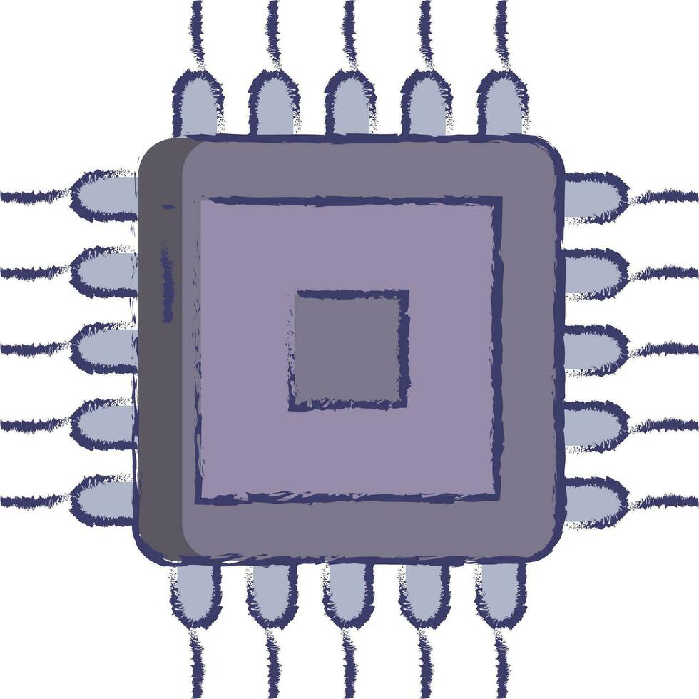 Microprocessor chip hand drawn vector illustration