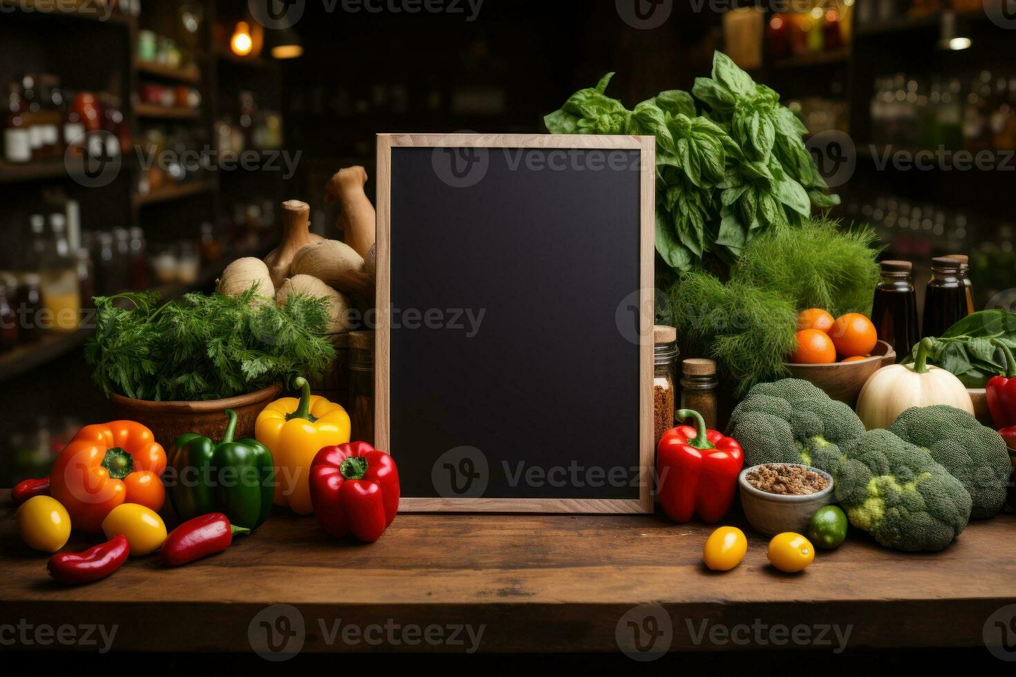 vacío pizarra firmar Bosquejo en frente de un restaurante. generativo ai foto